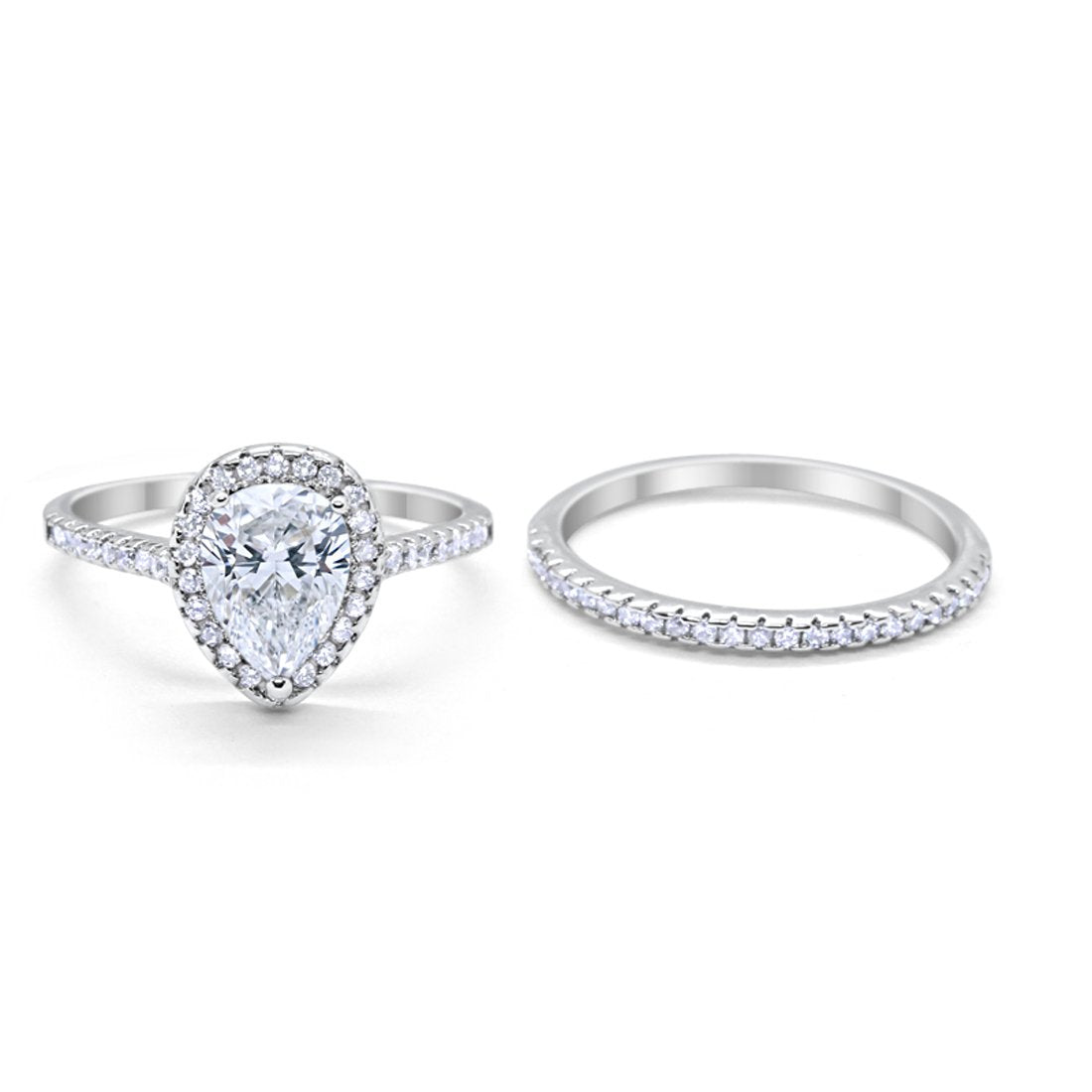 Teardrop Pear Bridal Set Engagement Ring Simulated Cubic Zirconia 925 Sterling Silver