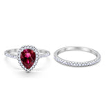 Teardrop Bridal Engagement Ring Simulated Ruby Cubic Zirconia 925 Sterling Silver