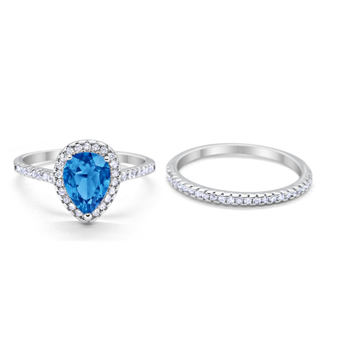 Teardrop Bridal Engagement Ring Simulated Blue Topaz CZ 925 Sterling Silver