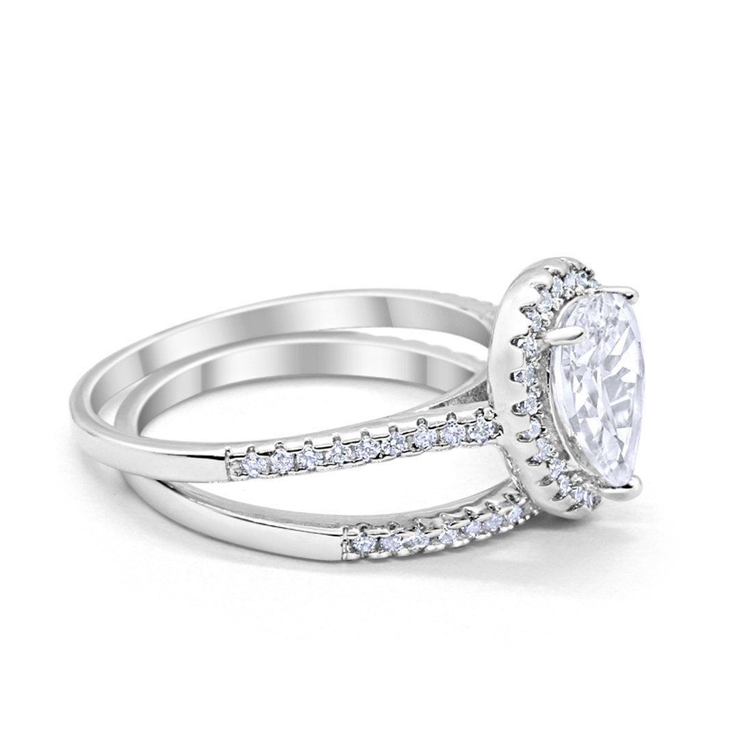 Teardrop Pear Bridal Set Engagement Ring Simulated Cubic Zirconia 925 Sterling Silver