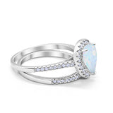 Teardrop Bridal Engagement Ring Lab Created White Opal 925 Sterling Silver