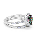 Teardrop Bridal Engagement Ring Simulated Rainbow CZ 925 Sterling Silver