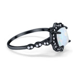 Halo Engagement Ring Cushion Black Tone, Lab Created White Opal 925 Sterling Silver