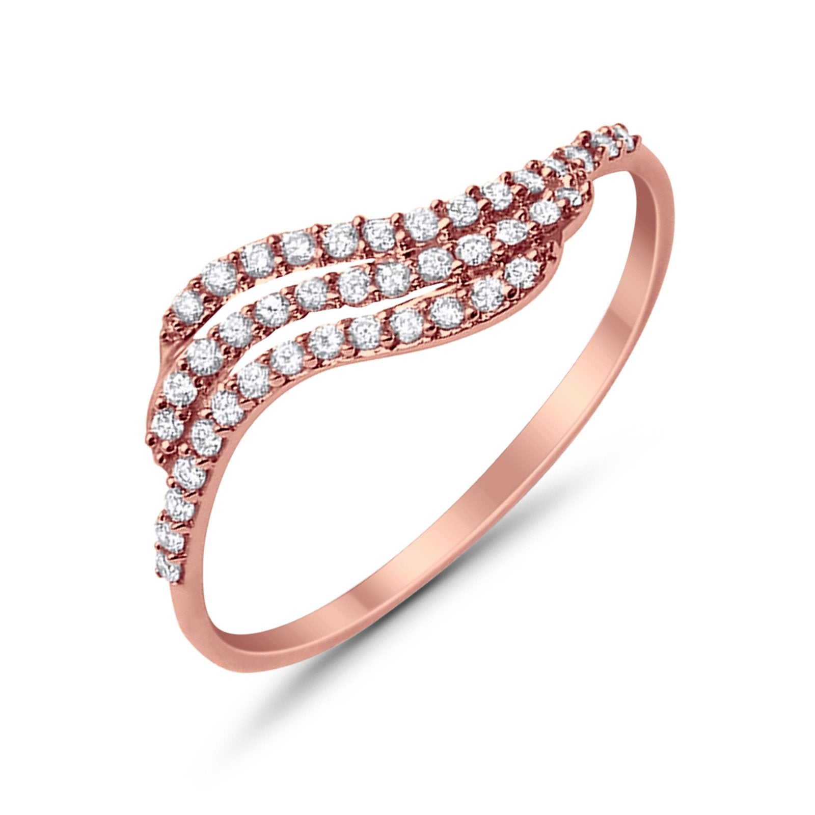 14K .17ct G SI Rose Gold Wave Diamond Eternity Bands Ring Size 6.5