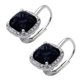 Halo Cushion Leverback Earrings Simulated Black CZ 925 Sterling Silver