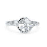 Fashionable Universe Cute Moon Engagement Ring Round Simulated Cubic Zirconia 925 Sterling Silver