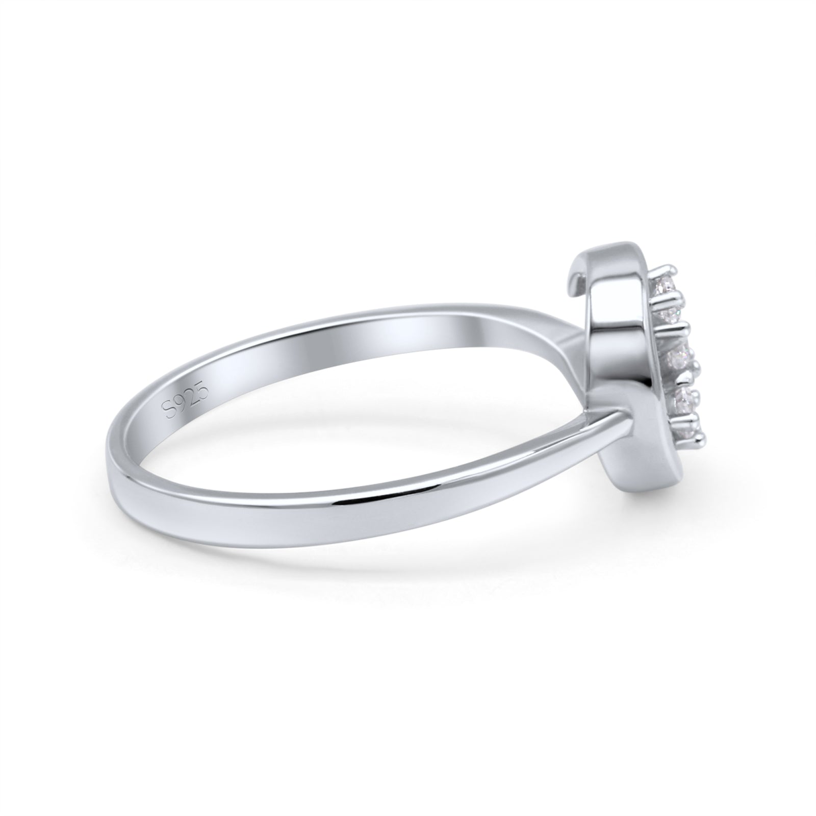 Fashionable Universe Cute Moon Engagement Ring Round Simulated Cubic Zirconia 925 Sterling Silver