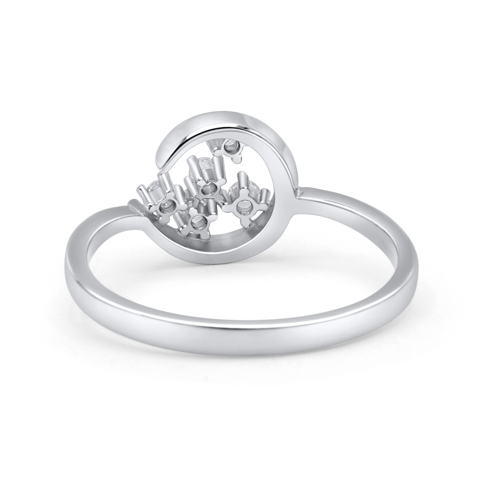 Fashionable Universe Cute Moon Engagement Ring Round Simulated Cubic Zirconia 925 Sterling Silver