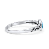 Celtic Style Round Thumb Ring Oxidized Statement Fashion Ring Band Lab Created Blue Opal 925 Sterling Silver