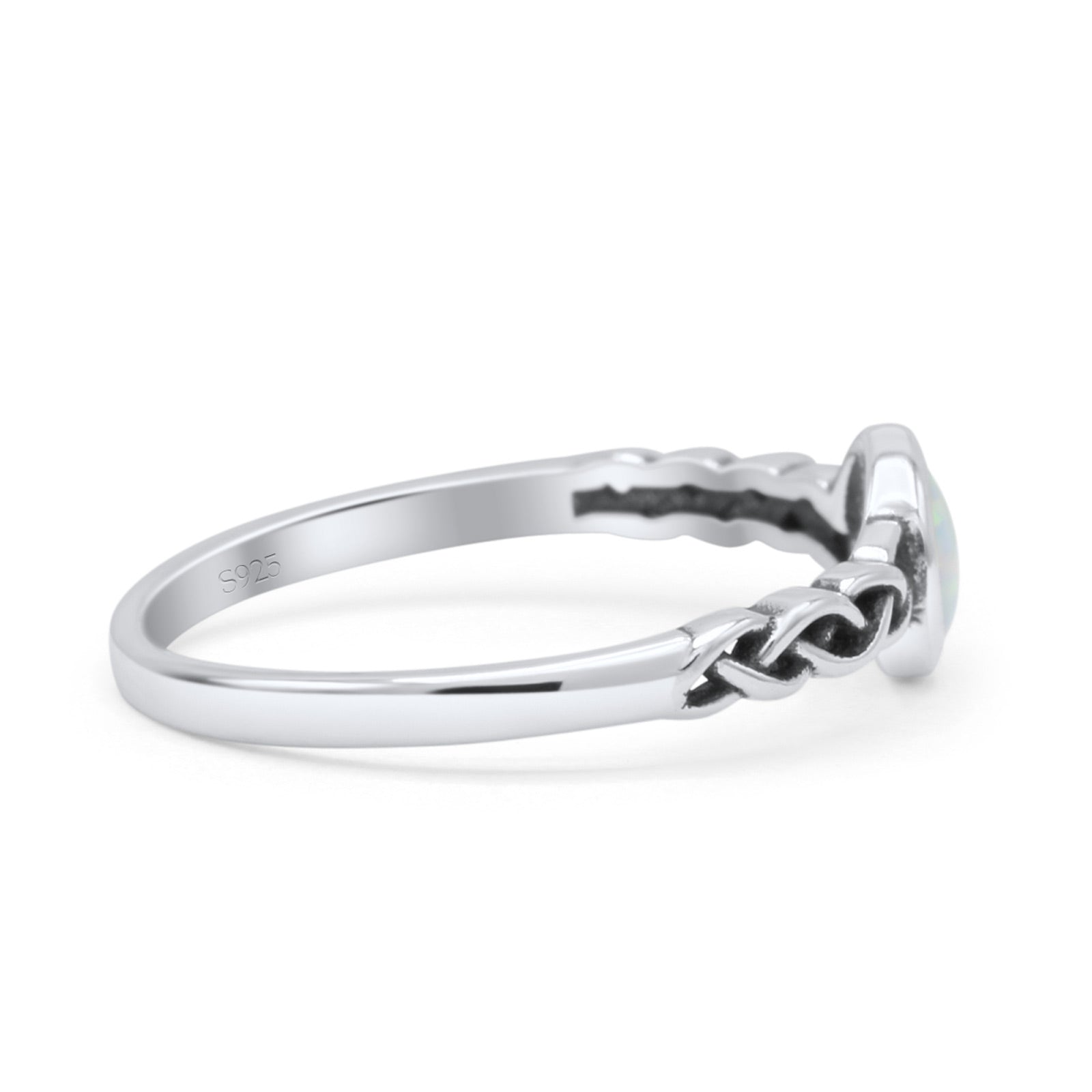 Celtic Style Round Thumb Ring Oxidized Statement Fashion Ring Band Lab Created White Opal 925 Sterling Silver