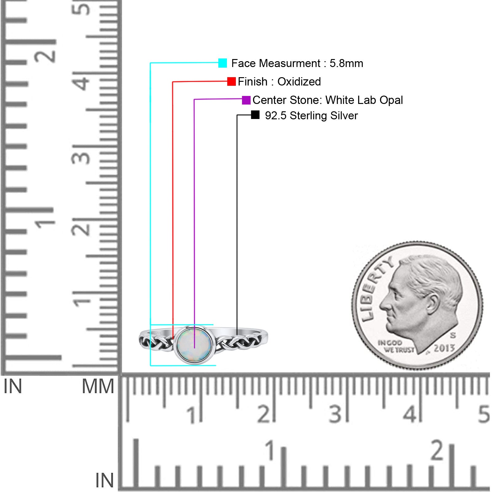 Celtic Style Round Thumb Ring Oxidized Statement Fashion Ring Band Lab Created White Opal 925 Sterling Silver