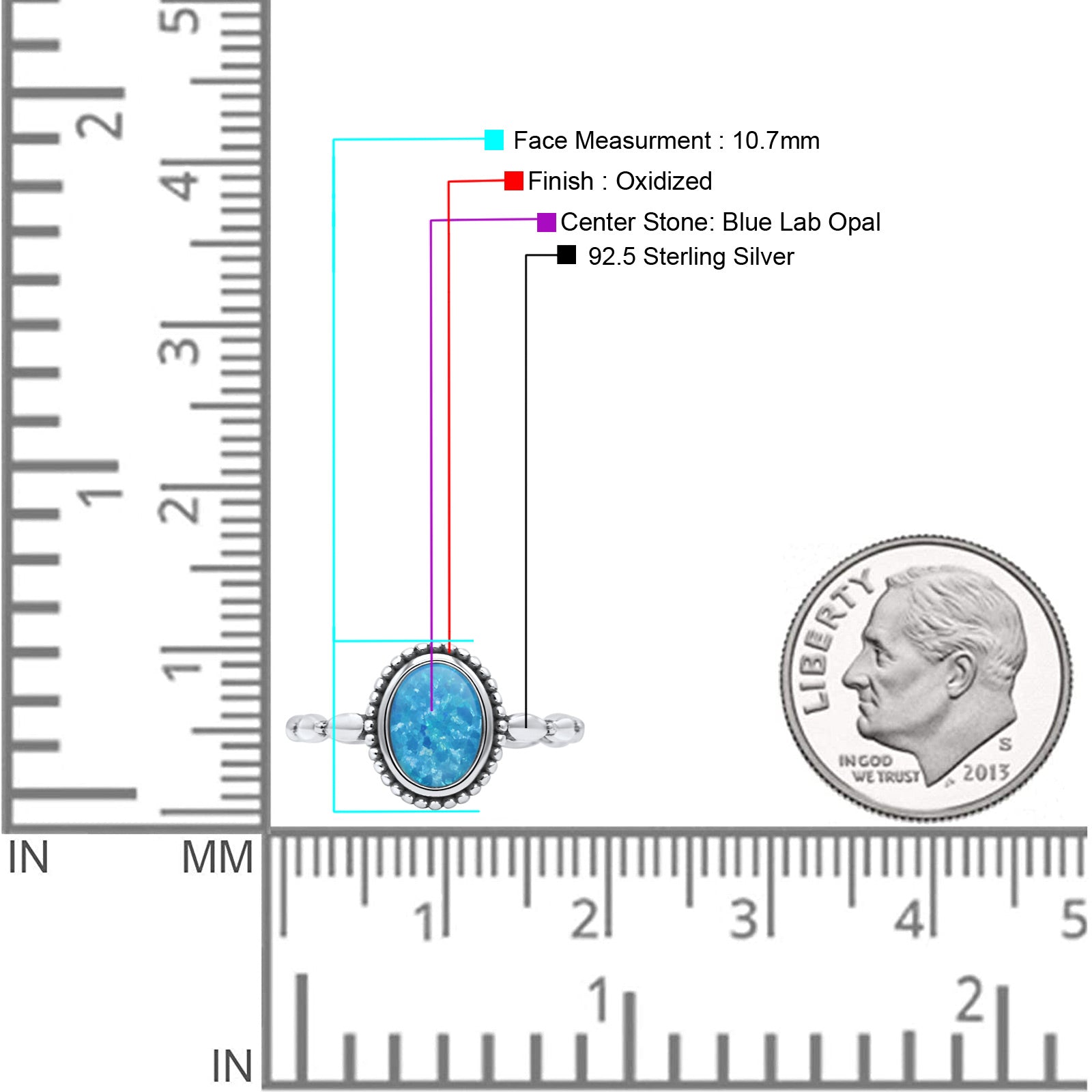 Oval Thumb Ring Oxidized Statement Fashion Ring Band Lab Created Blue Opal 925 Sterling Silver