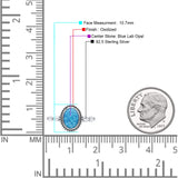 Oval Thumb Ring Oxidized Statement Fashion Ring Band Lab Created Blue Opal 925 Sterling Silver