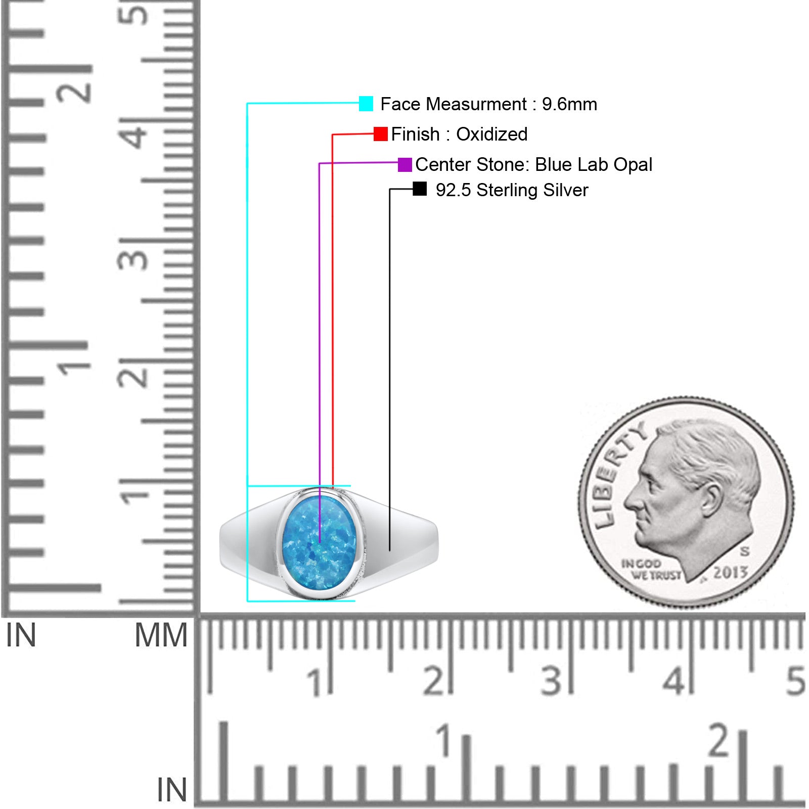 Petite Dainty Statement Fashion Oval Thumb Ring Lab Created Blue Opal Solid 925 Sterling Silver