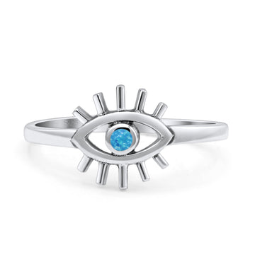 Evil Eye Thumb Ring Fashion Oxidized Round Lab Blue Opal Solid 925 Sterling Silver