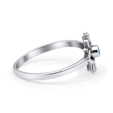 Evil Eye Thumb Ring Fashion Oxidized Round Lab Blue Opal Solid 925 Sterling Silver