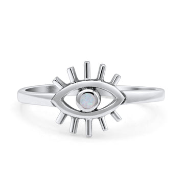 Evil Eye Thumb Ring Fashion Oxidized Round Lab White Opal Solid 925 Sterling Silver