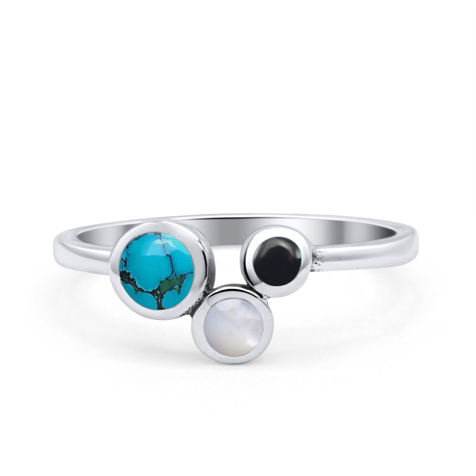 New Design Petite Dainty Fashion Thumb Ring Simulated Turquoise, Moonstone, Black Agate 925 Sterling Silver