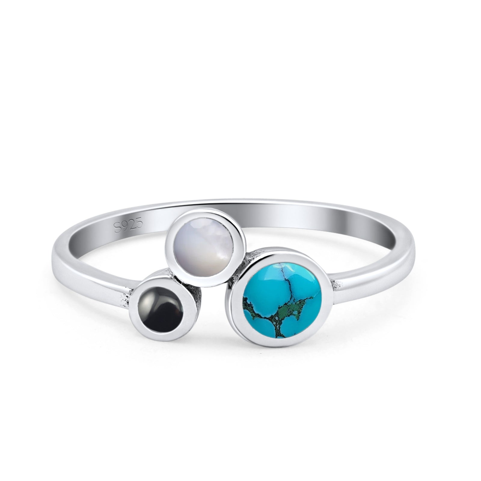 New Design Petite Dainty Fashion Thumb Ring Simulated Turquoise, Moonstone, Black Agate 925 Sterling Silver