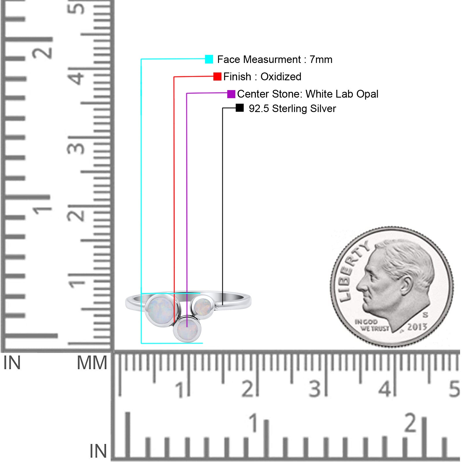 New Design Petite Dainty Fashion Thumb Ring Lab Created White Opal Solid 925 Sterling Silver