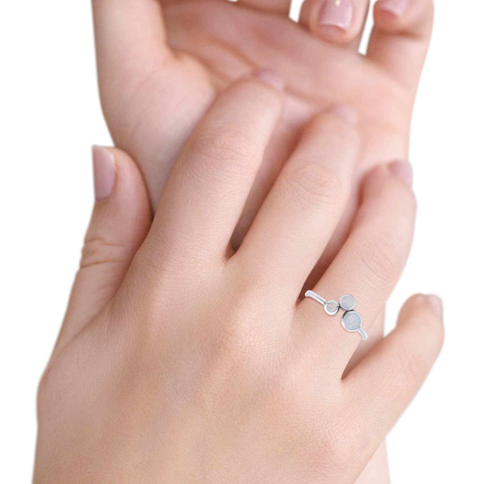 New Design Petite Dainty Fashion Thumb Ring Lab Created White Opal Solid 925 Sterling Silver