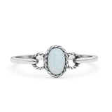Oval Oxidized Statement Fashion Petite Dainty Thumb Ring Lab Created White Opal 925 Sterling Silver