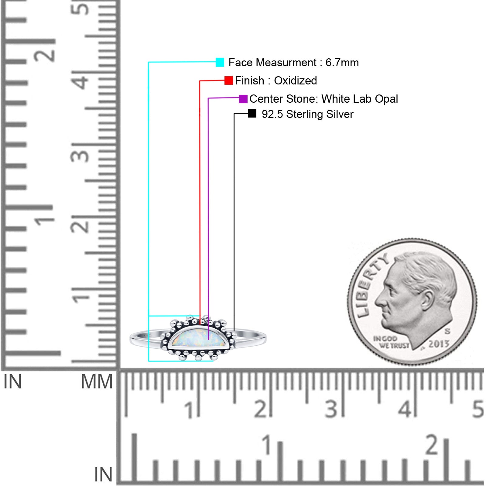 Crescent Oxidized Bali Half Moon Trendy Statement Fashion Ring Lab Created White Opal 925 Sterling Silver