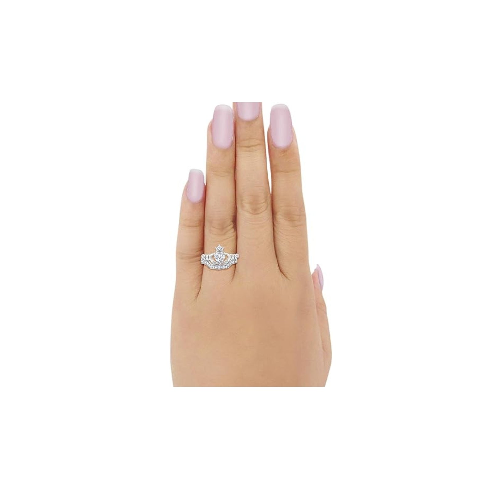 Two Piece Claddagh Ring Band Heart Cubic Zirconia 925 Sterling Silver
