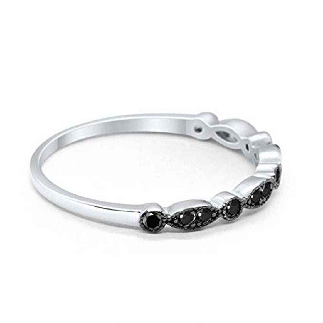 Half Eternity Wedding Band Round Simulated Black CZ 925 Sterling Silver