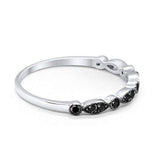 Half Eternity Wedding Band Round Simulated Black CZ 925 Sterling Silver