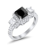 Three Stone Princess Wedding Simulated Black CZ Ring 925 Sterling Silver