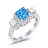 Three Stone Princess Wedding Simulated Blue Topaz CZ Ring 925 Sterling Silver