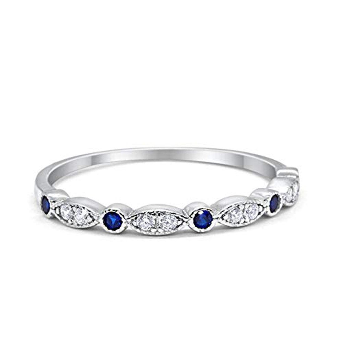 Half Eternity Wedding Band Round Simulated Blue Sapphire CZ 925 Sterling Silver