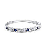 Half Eternity Wedding Band Round Simulated Blue Sapphire CZ 925 Sterling Silver