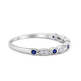 Half Eternity Wedding Band Round Simulated Blue Sapphire CZ 925 Sterling Silver