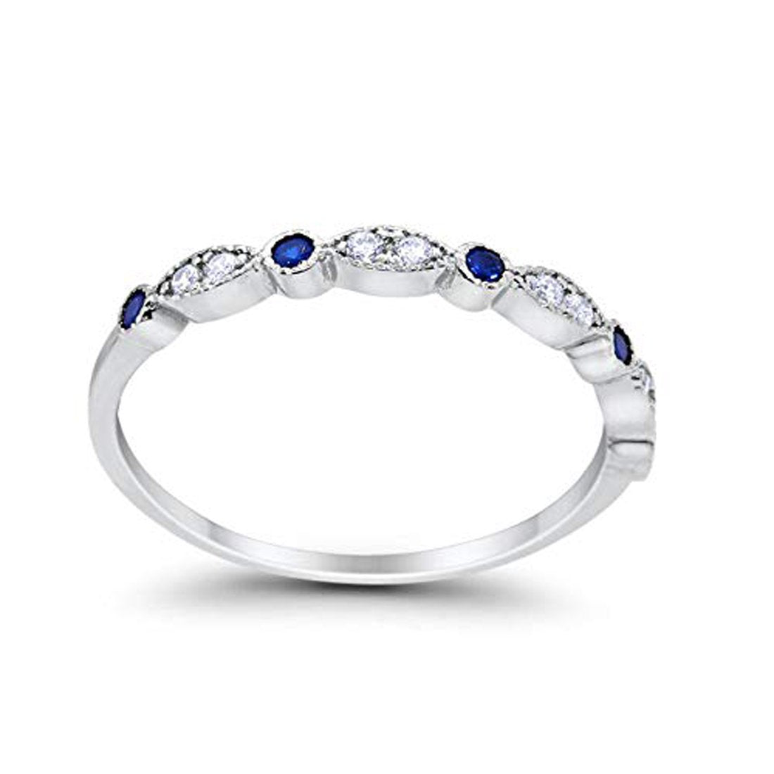 Half Eternity Wedding Band Round Simulated Blue Sapphire CZ 925 Sterling Silver