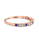 Half Eternity Wedding Band Round Rose Tone, Simulated Blue Sapphire CZ 925 Sterling Silver