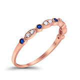 Half Eternity Wedding Band Round Rose Tone, Simulated Blue Sapphire CZ 925 Sterling Silver