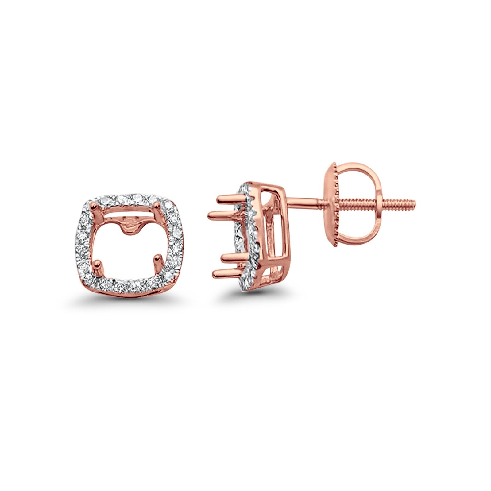 14k Rose Gold .18ct Cushion Square Diamond Earring Semi-Mount