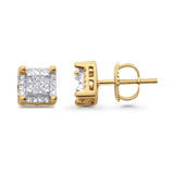 Diamond Stud Earrings 0.15ct Square Micro Pave 10K Yellow Gold Wholesale