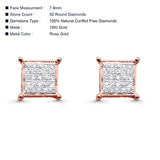 Solid 10K Rose Gold 7.9mm Square Micro Pave Diamond Stud Earring Wholesale