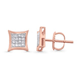 Solid 10K Rose Gold 7.1mm Square Micro Pave Diamond Stud Earring Wholesale