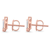 Solid 10K Rose Gold 7.1mm Square Micro Pave Diamond Stud Earring Wholesale