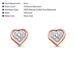 Solid 10K Rose Gold 6mm Diamond Heart Earrings Wholesale