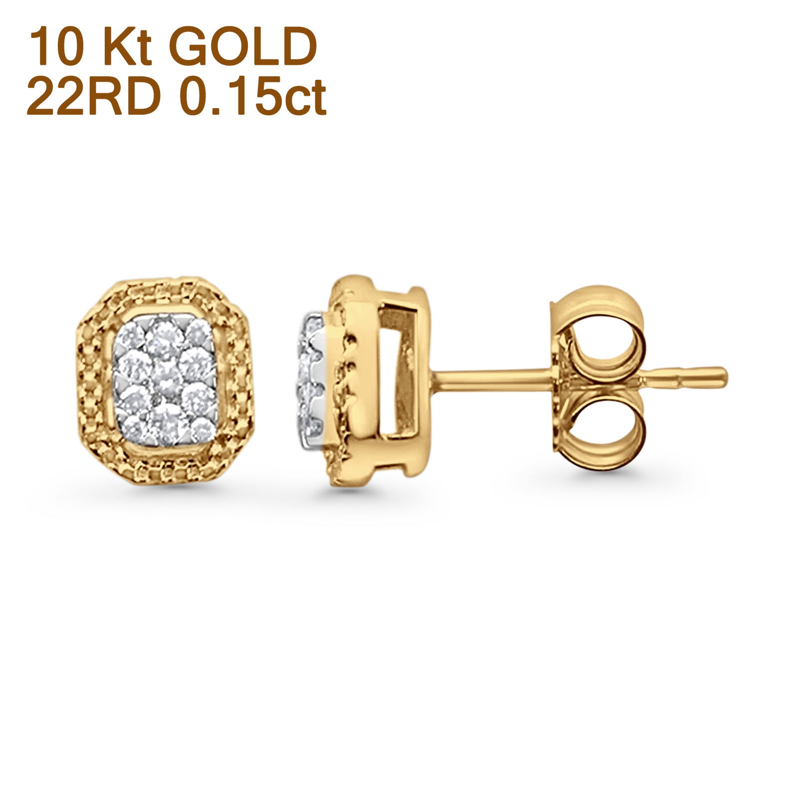 Solid 10K Yellow Gold 6mm Classic Round Diamond Stud Earring Wholesale