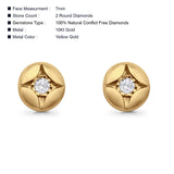 Solid 10K Yellow Gold 7mm Round Half Ball Star Shaped Diamond Stud Earrings Wholesale