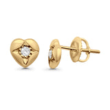 Solid 10K Yellow Gold 7mm Heart Shaped Round Diamond Stud Earrings Wholesale