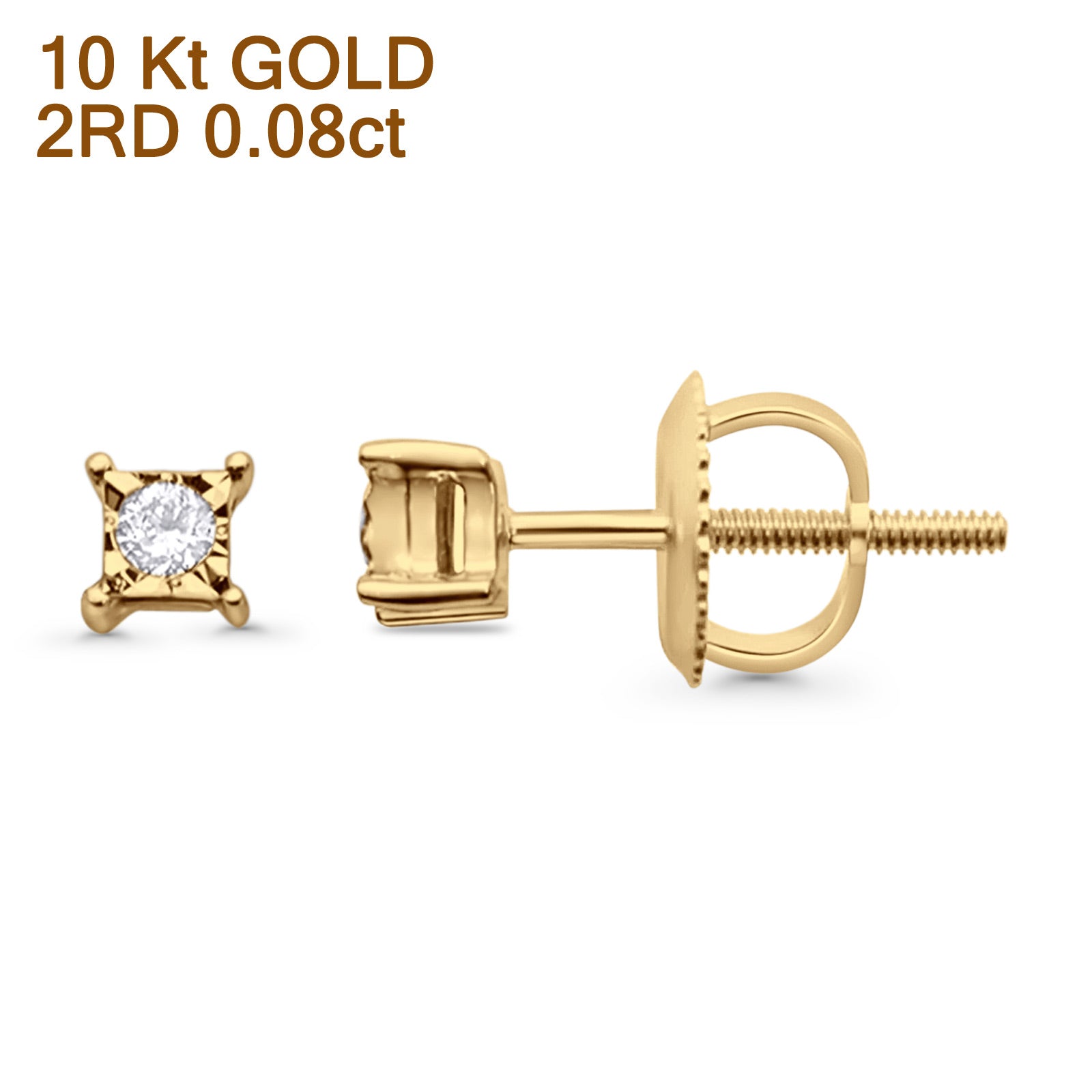 Solid 10K Yellow Gold 4mm Square Shaped Round Diamond Stud Earrings Wholesale