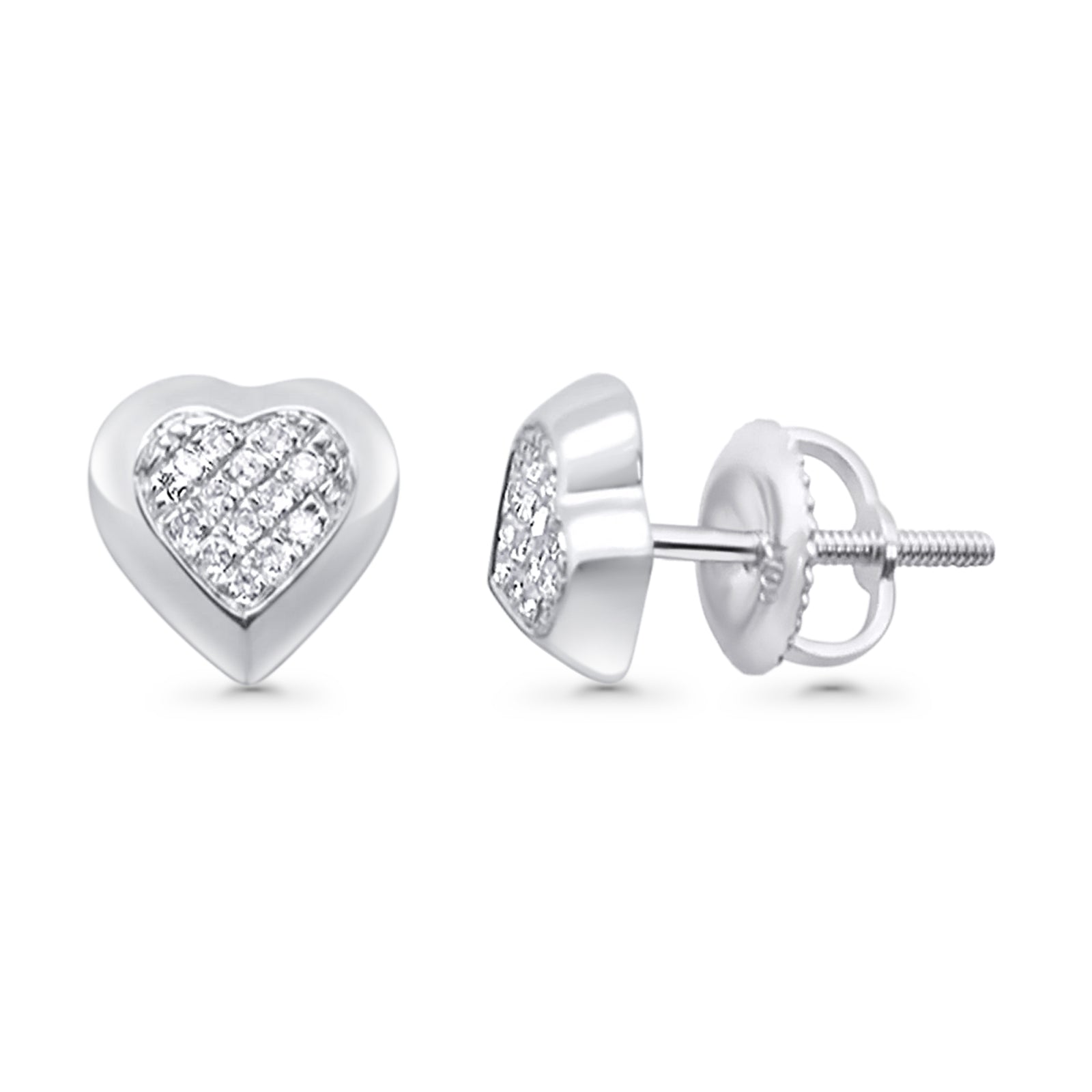Solid 10K White Gold 7.8mm Heart Shaped Round Diamond Stud Earrings Wholesale
