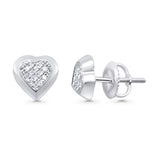 Solid 10K White Gold 7.8mm Heart Shaped Round Diamond Stud Earrings Wholesale